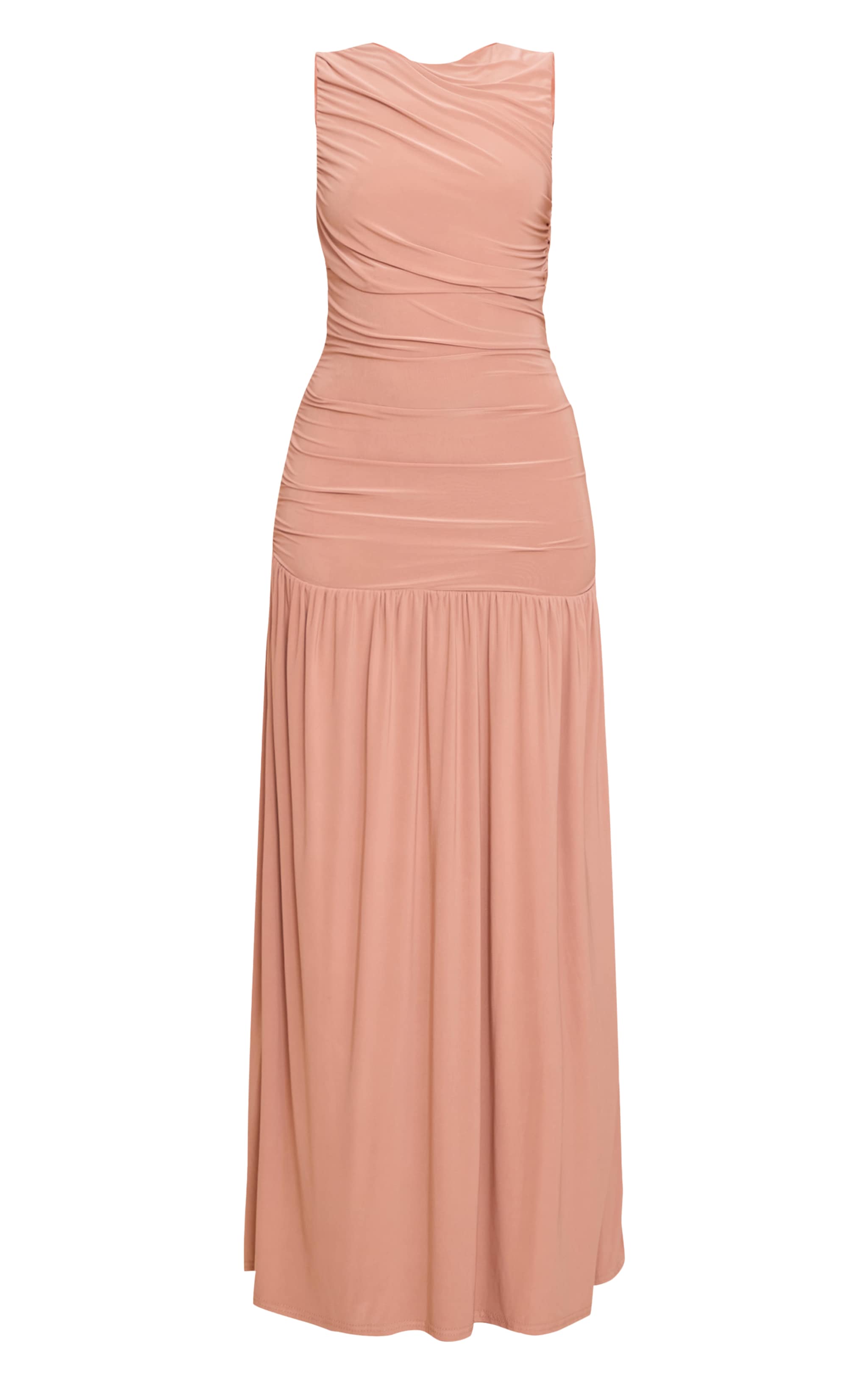 Taupe Boat Neck Ruched Detail Maxi Dress image 5
