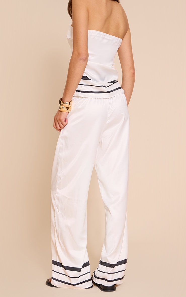 White Satin Striped Wide Leg Pants image 3