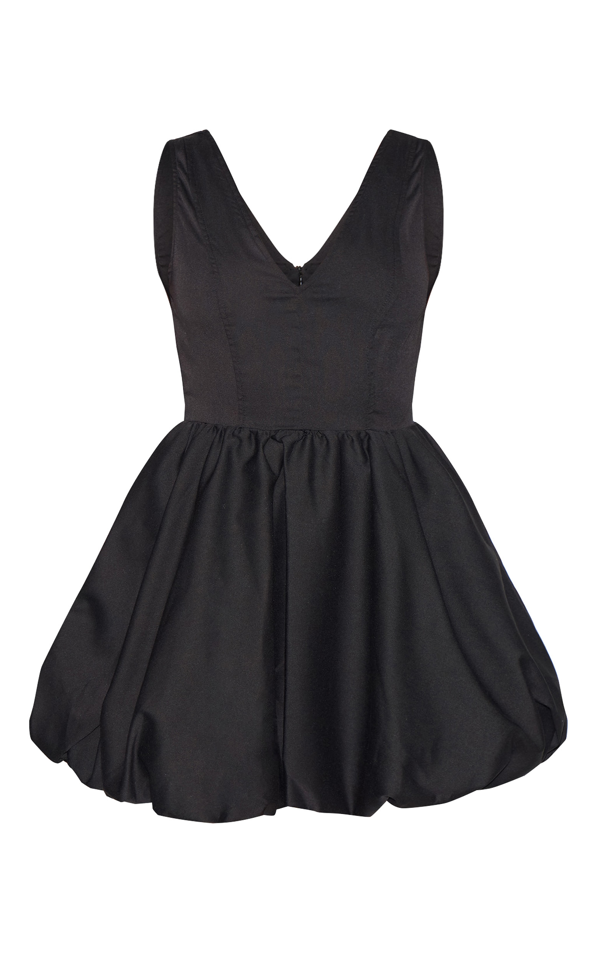 Black Tailored Woven V Neck Puffball Mini Dress image 5