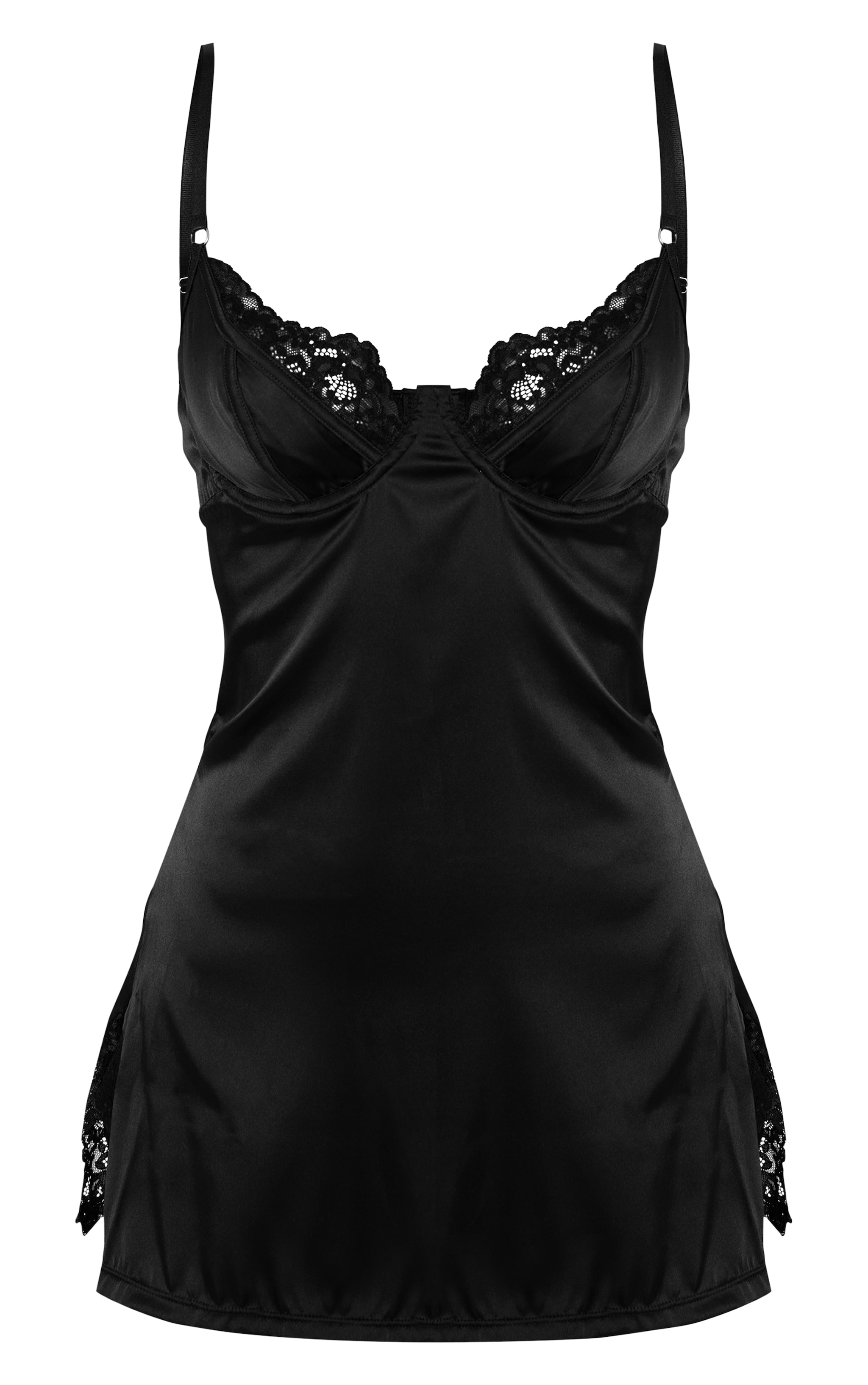 Black Lace Detail Underwired Satin Mini Dress image 5