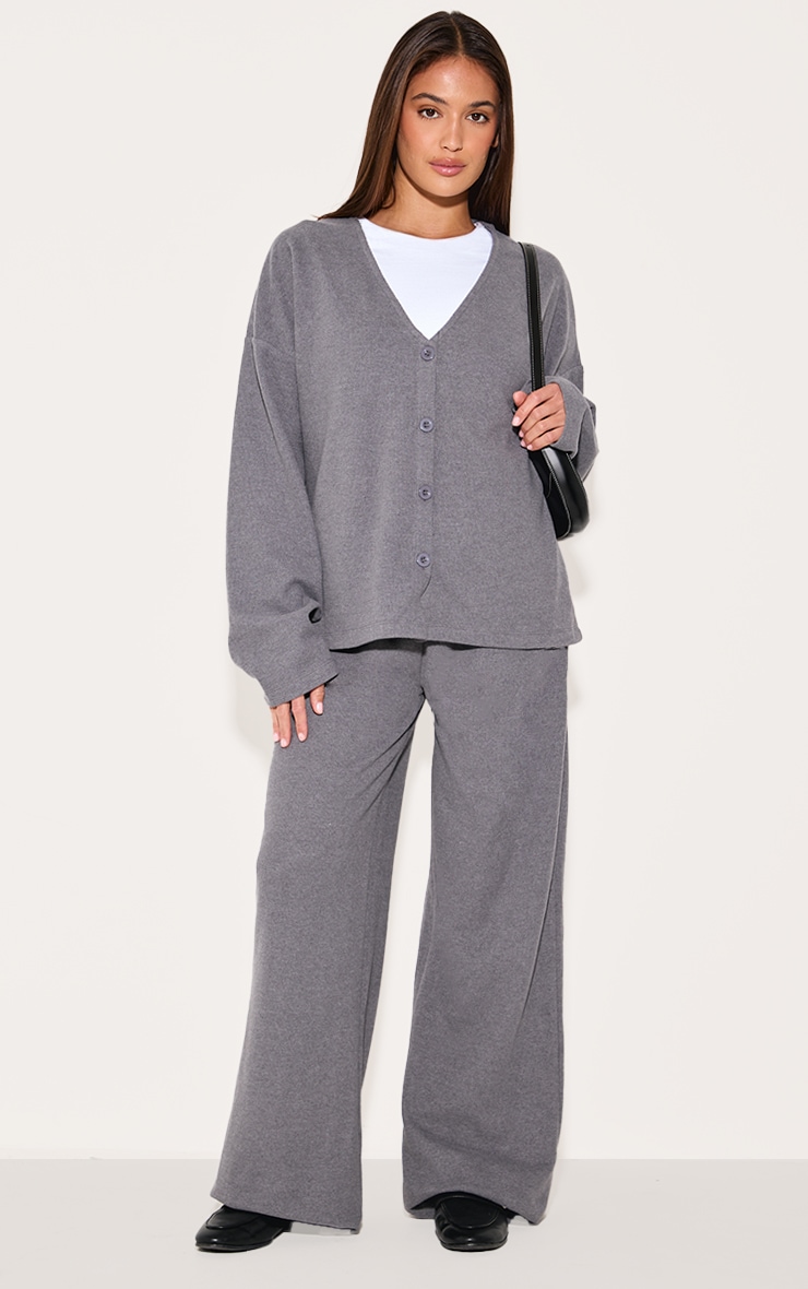 Charcoal Heavy Brushed Rib V Neck Button Up Cardigan image 3