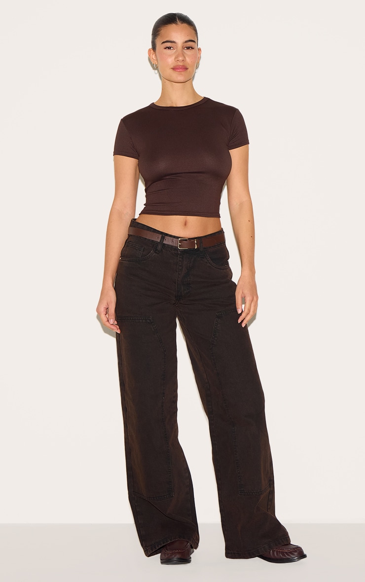 Chocolate Cotton Fitted Basic T- Shirt image 3
