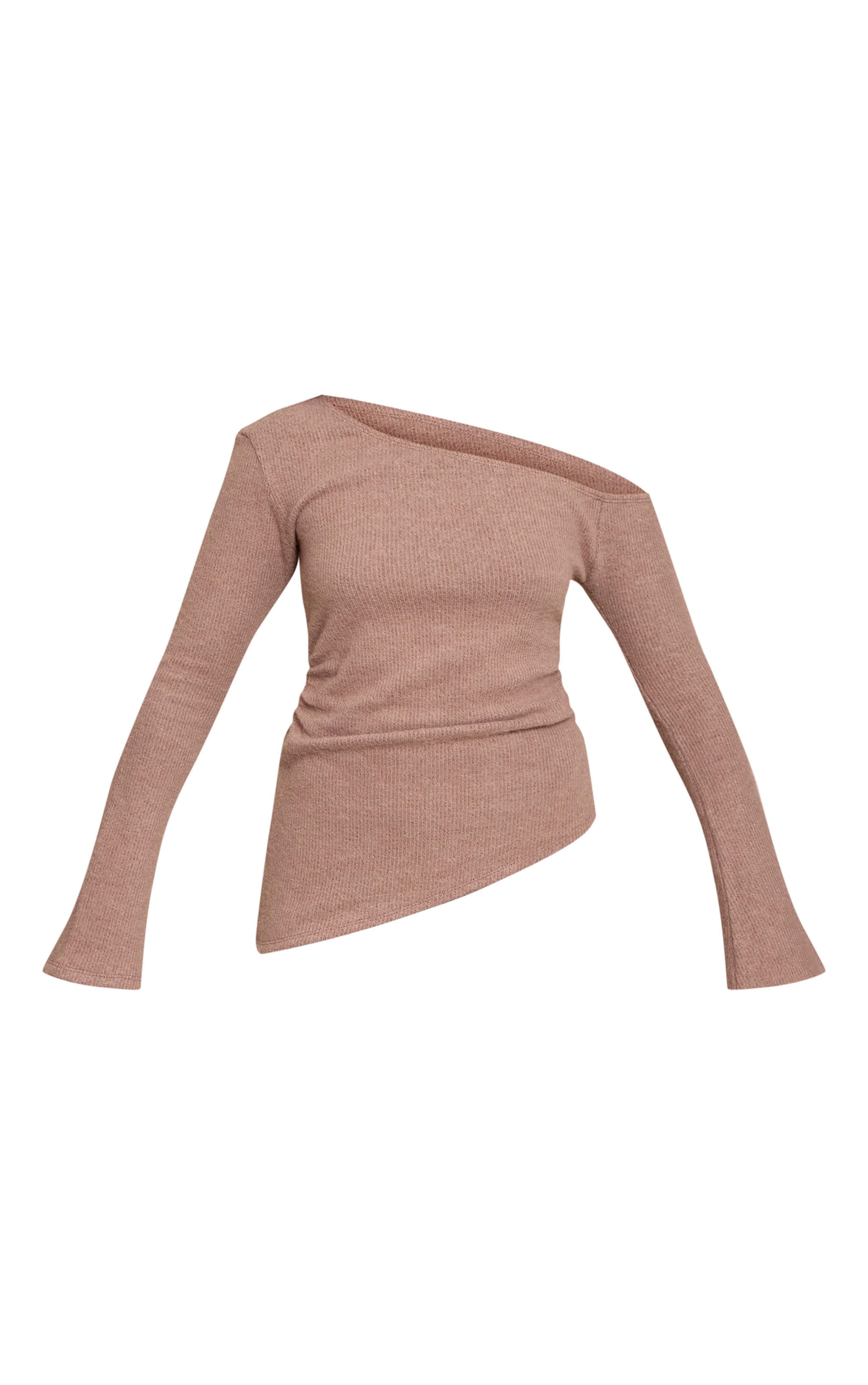 Petite Taupe Ribbed Asymmetric Ruched Top image 5