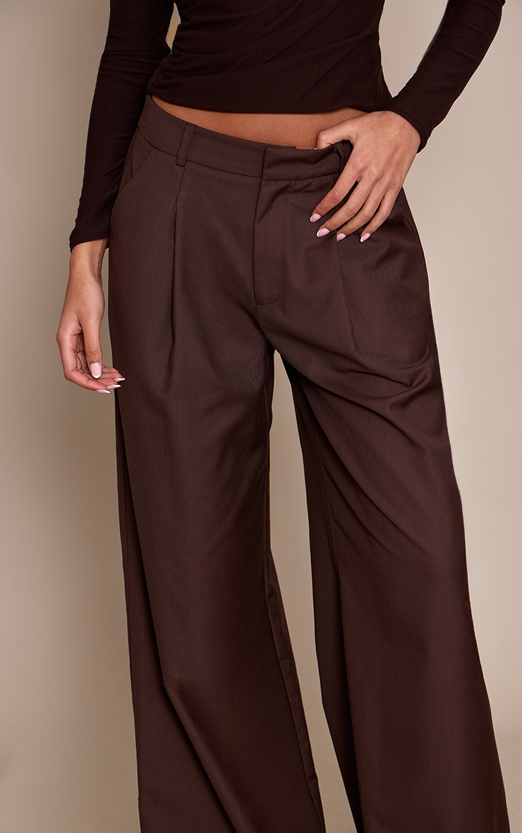 Tall Chocolate Woven Double Pleat Wide Leg Trousers image 4