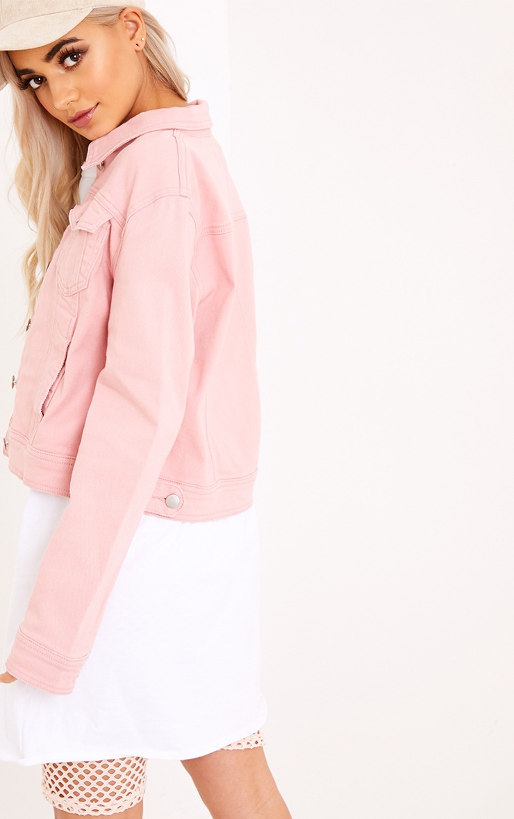 Adreanna Pink Cropped Denim Jacket Denim PrettyLittleThing USA