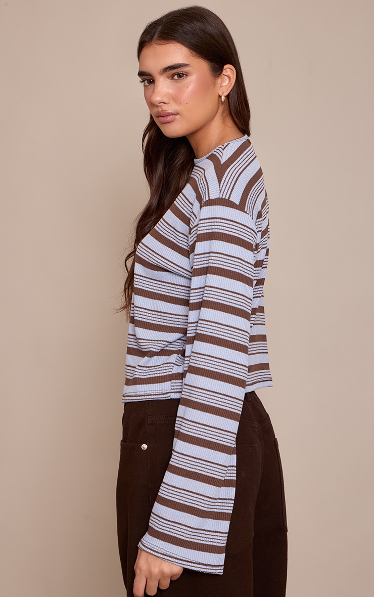 Blue Textured Stripe Detail Long Sleeve Top  image 2
