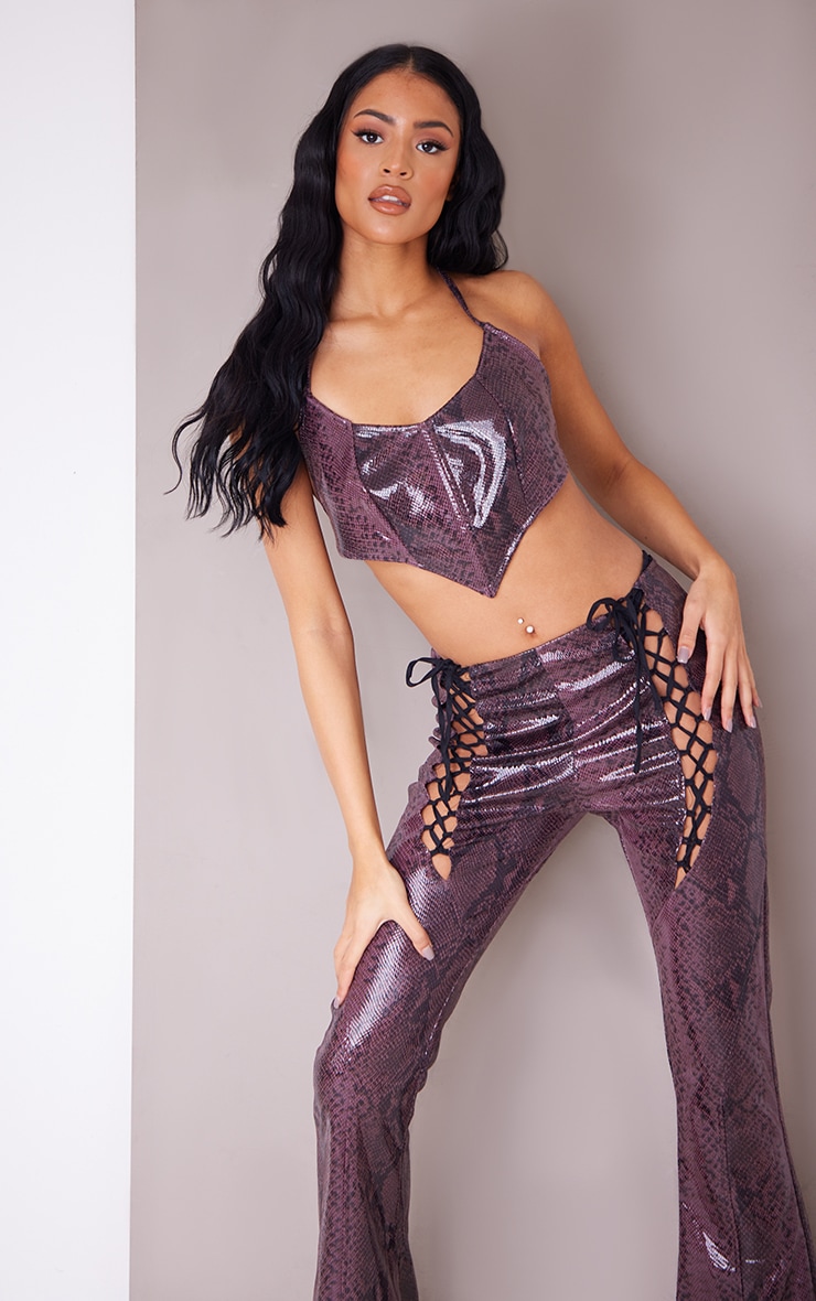 Tall  Chocolate Snake Faux Leather Pointed Corset image 3