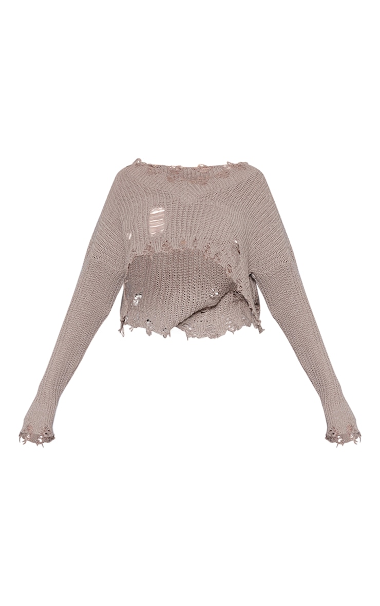  Mocha Extreme Distressed Knit Sweater image 1