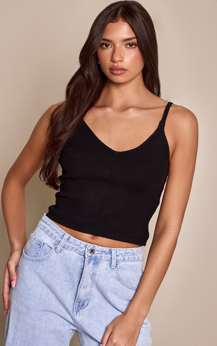 Black Knitted Strappy Cami Top