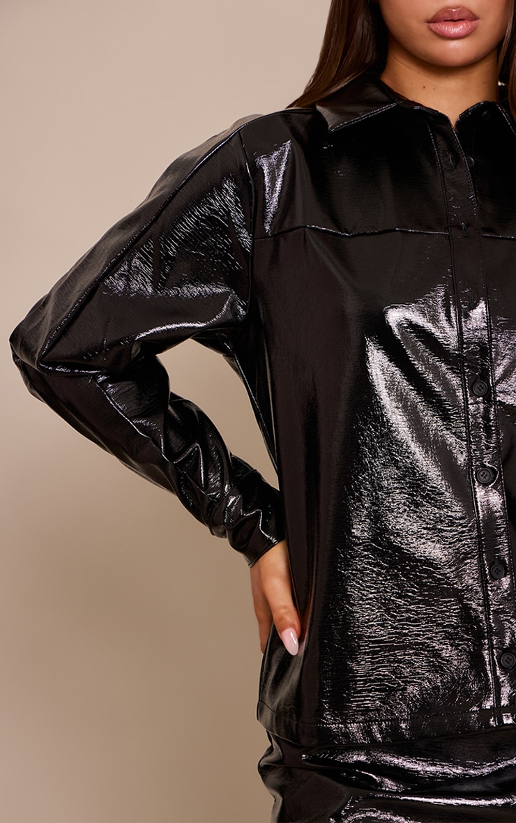Black Faux Leather Oversized Shirt image 4
