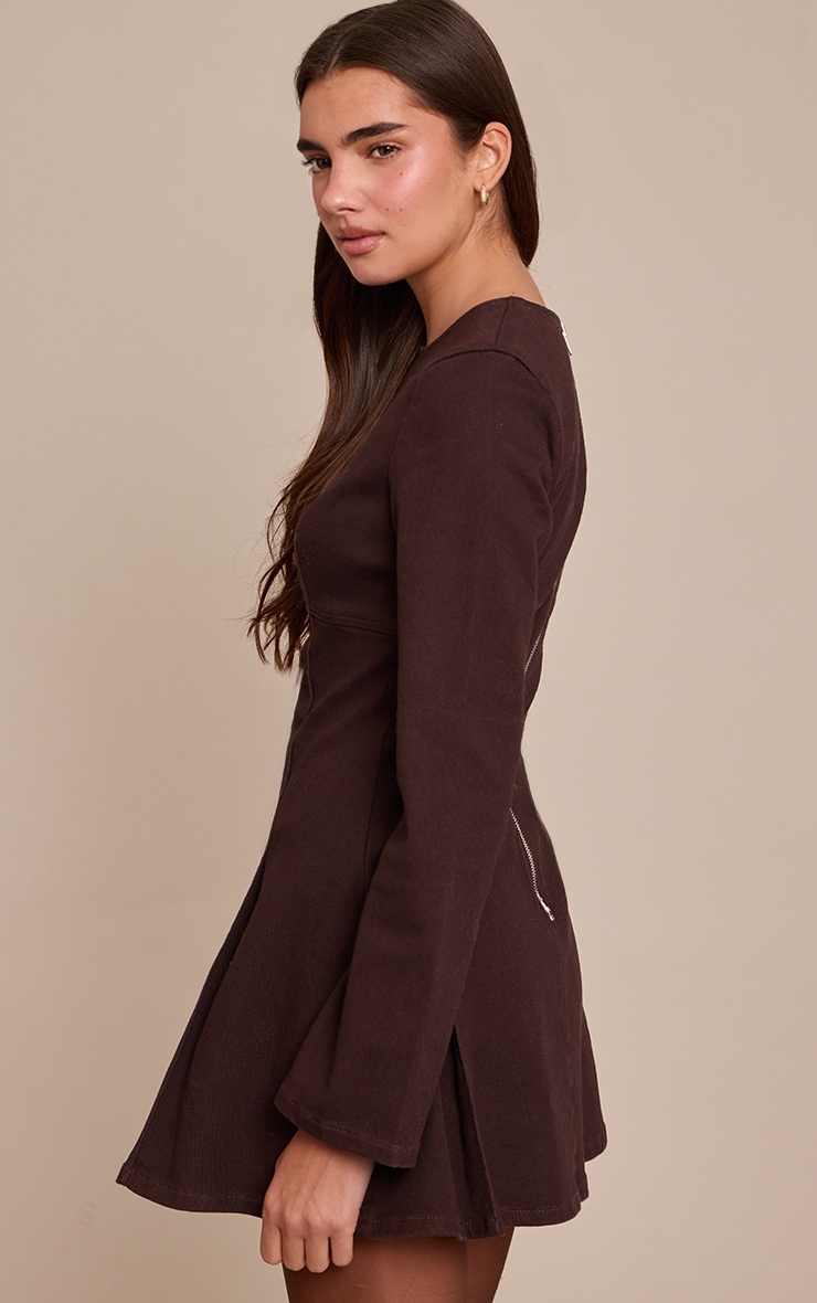 Dark Chocolate Long Sleeve Cinch Waist Denim Mini Dress image 2