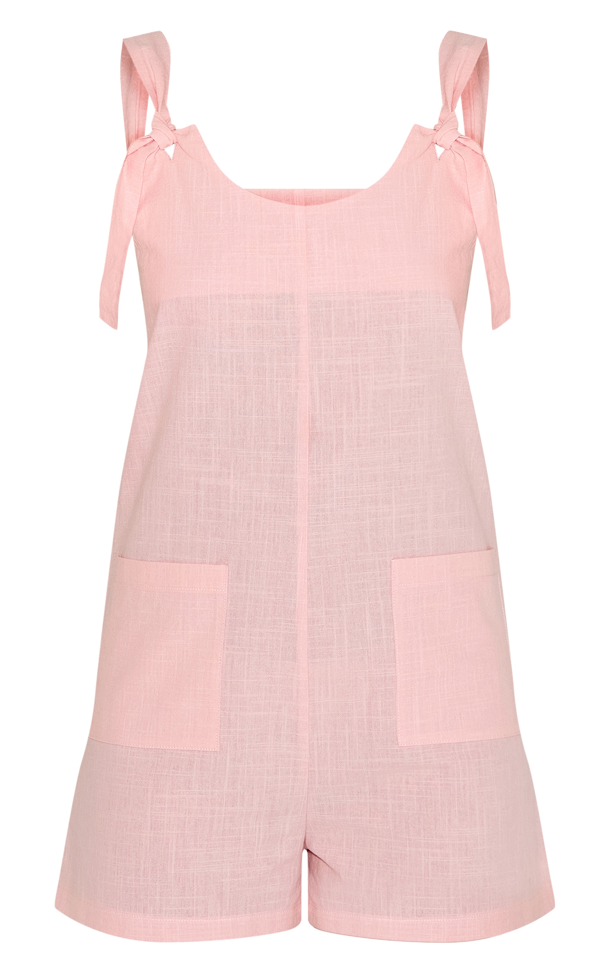 Pale Pink Linen Look Tie Shoulder Pocket Detail Romper image 5