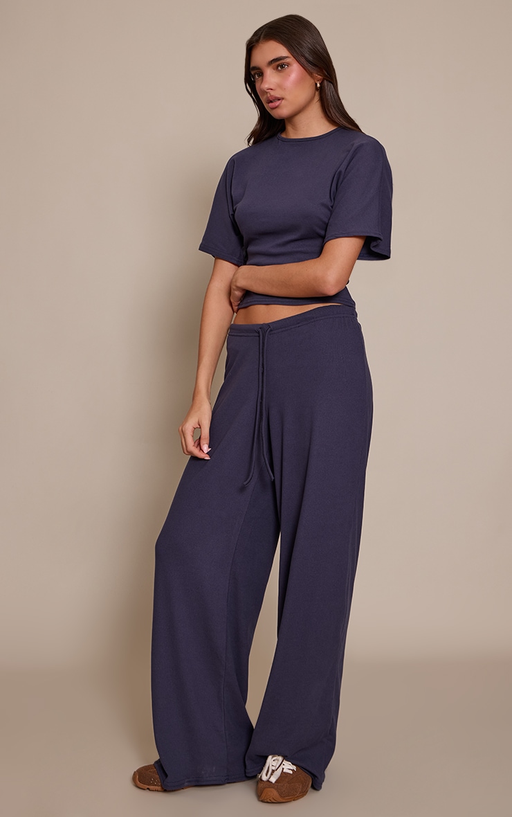 Navy Soft Touch Tie Waist Casual Trousers image 2