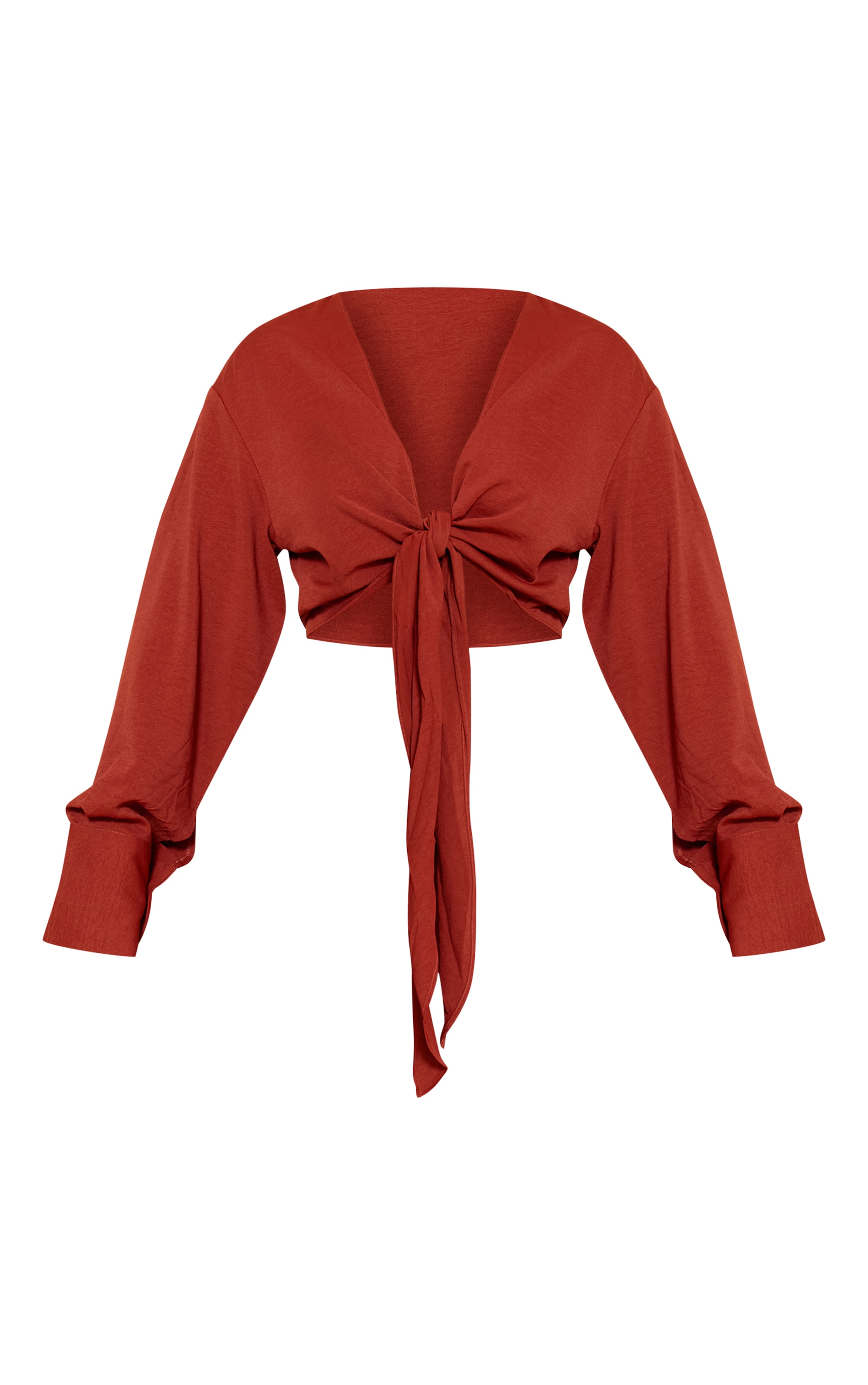 Shape Deep Red Hammered Satin Front Tie Shirt image 5