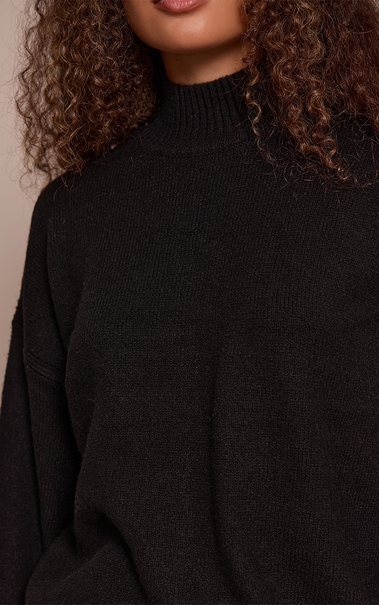 Tall Black Knit Oversized Polo Neck Sweater image 4