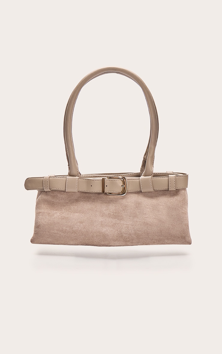 Mushroom Suede Belted PU Elongated Shoulder Bag image 2