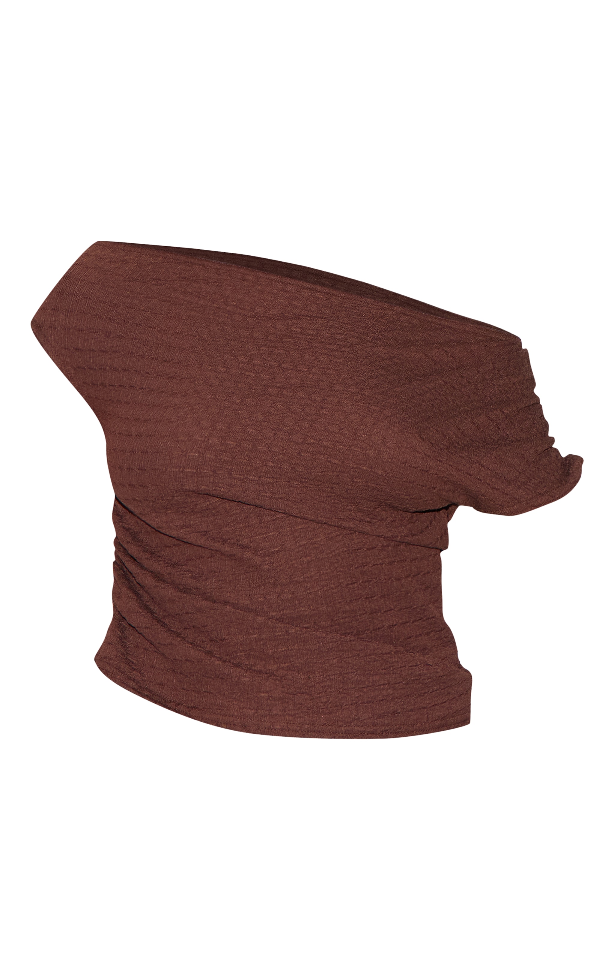 Chocolate Textured Asymmetric Off Shoulder Top image 5