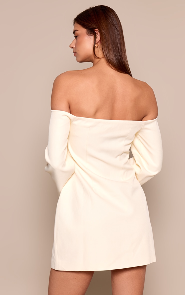 Cream Tailored Woven Bardot Button Down Shift Dress image 2