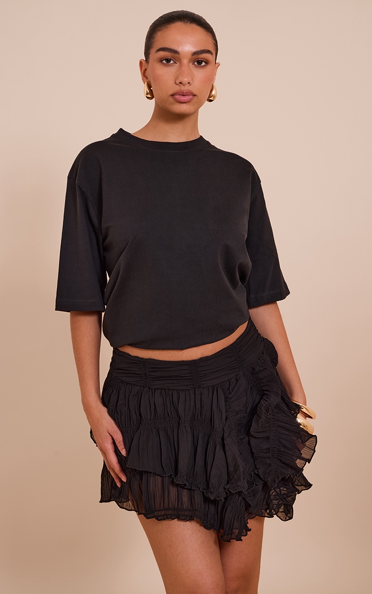 Black Ruched Textured Low Rise Mini Skirt image 4