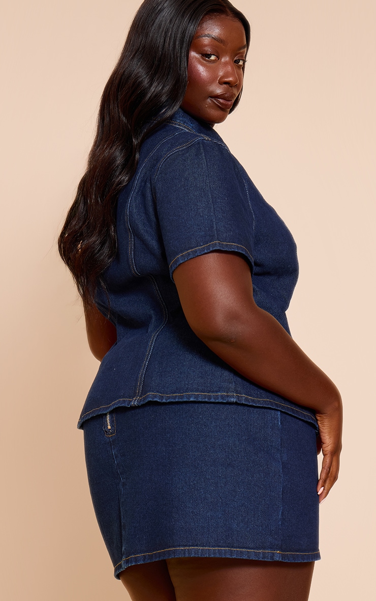 Plus Indigo Denim Button Up Short Sleeve Shirt image 2
