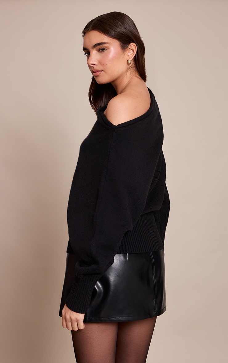 Black Slouchy Oversized Rib Waist Jumper  image 2