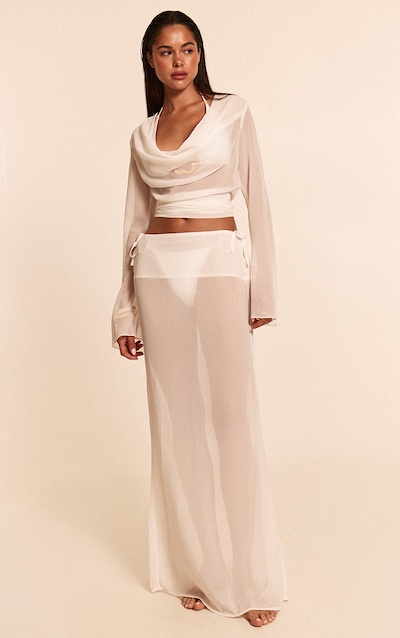 Jupe de plage en mousseline de soie blanche à taille basse