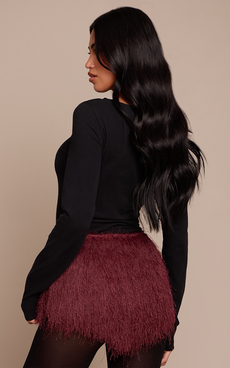 Plum Textured Faux Fur Hot Pants image 3