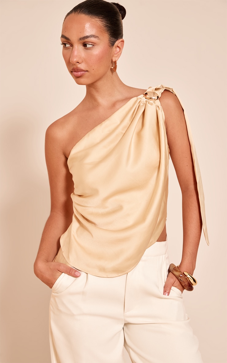 Butter Yellow Satin Drape Trim Detail Top image 1