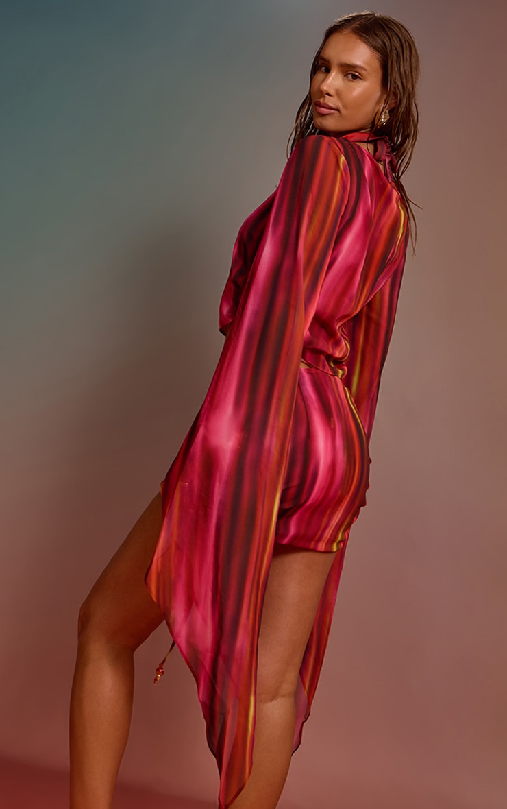 Purple Ombre Print Bead Trim Chiffon Beach Skirt image 2