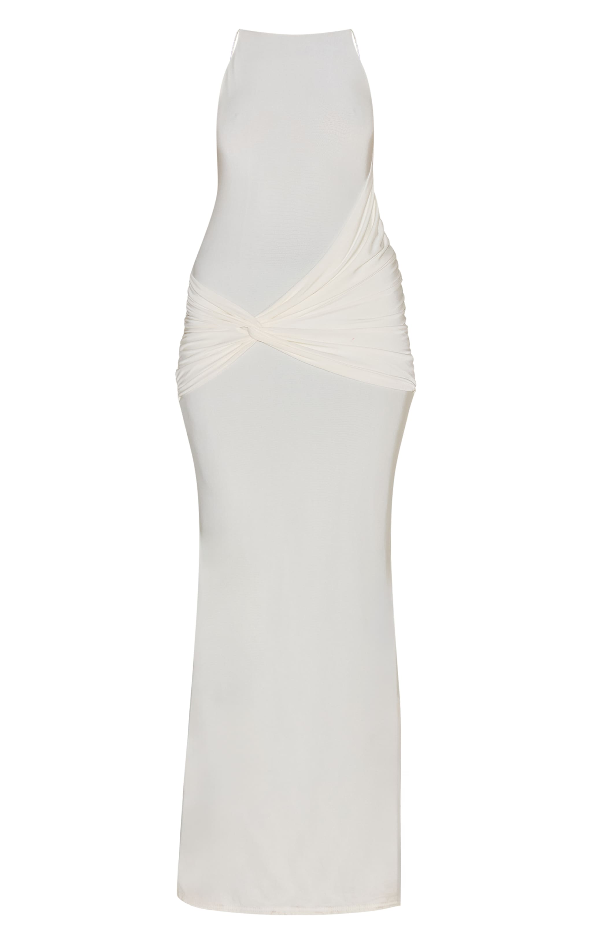 Cream Double Layer Slinky Twisted Front Halter Neck Maxi Dress image 5