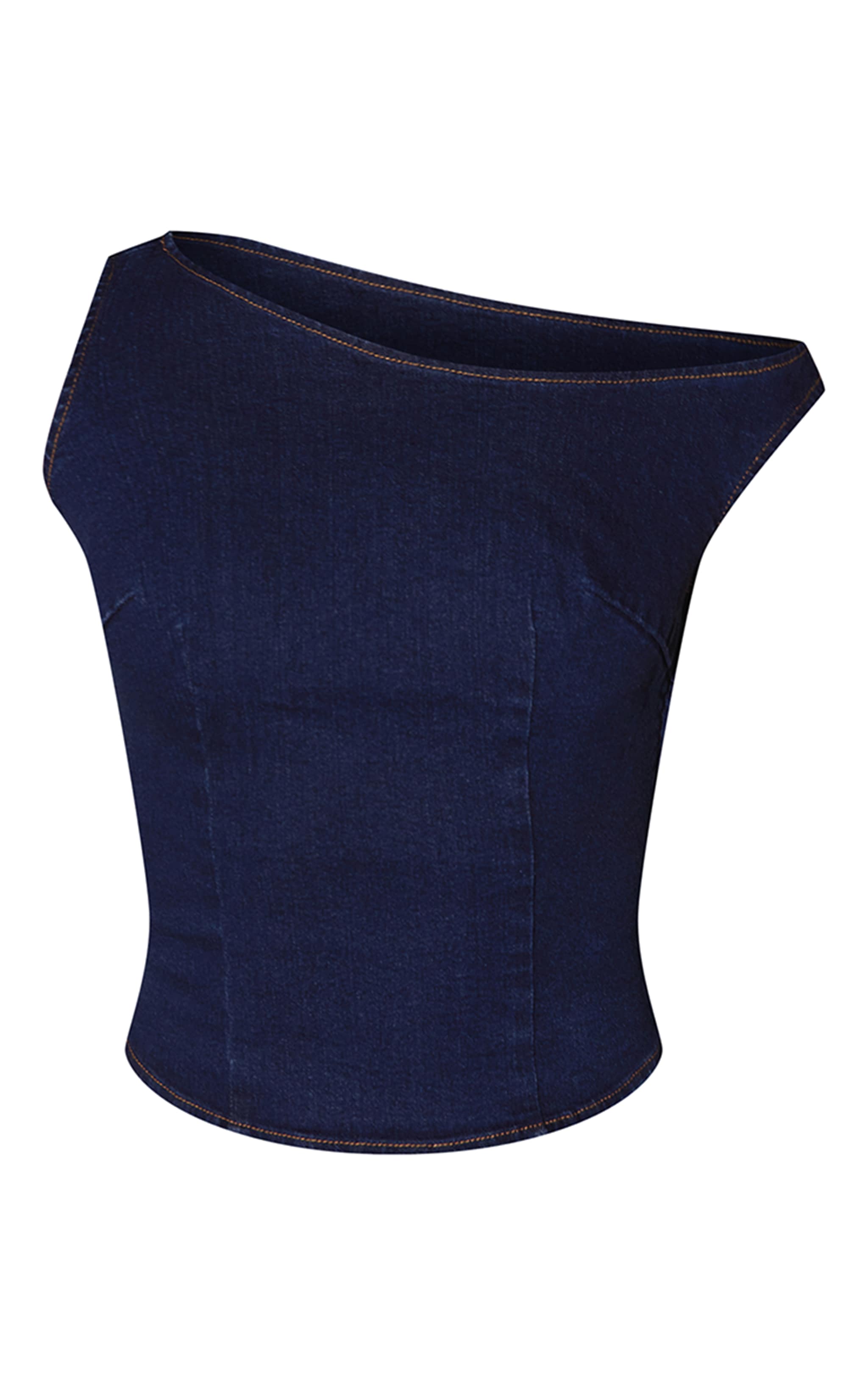 Indigo Denim Asymmetric Sleeveless Top image 5