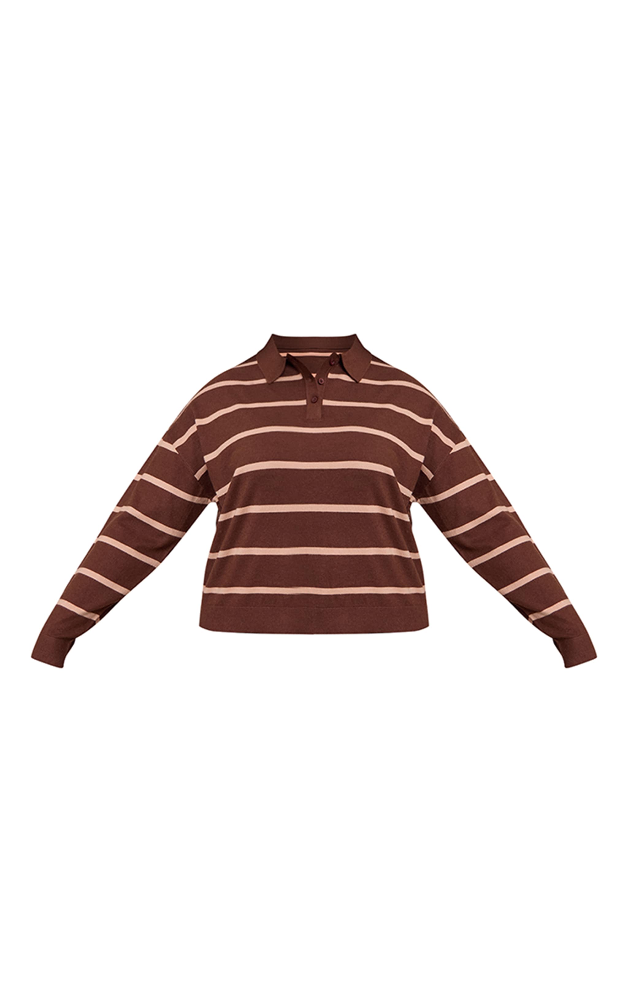 Plus Chocolate Stripe Polo Knit Long Sleeve Rugby Top image 5