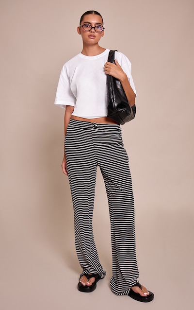 Black Boyfriend Style Wide Leg Stripe Pants
