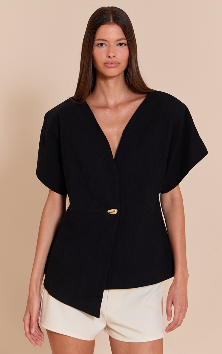 Black Short Sleeve Round Neck Blazer image 1