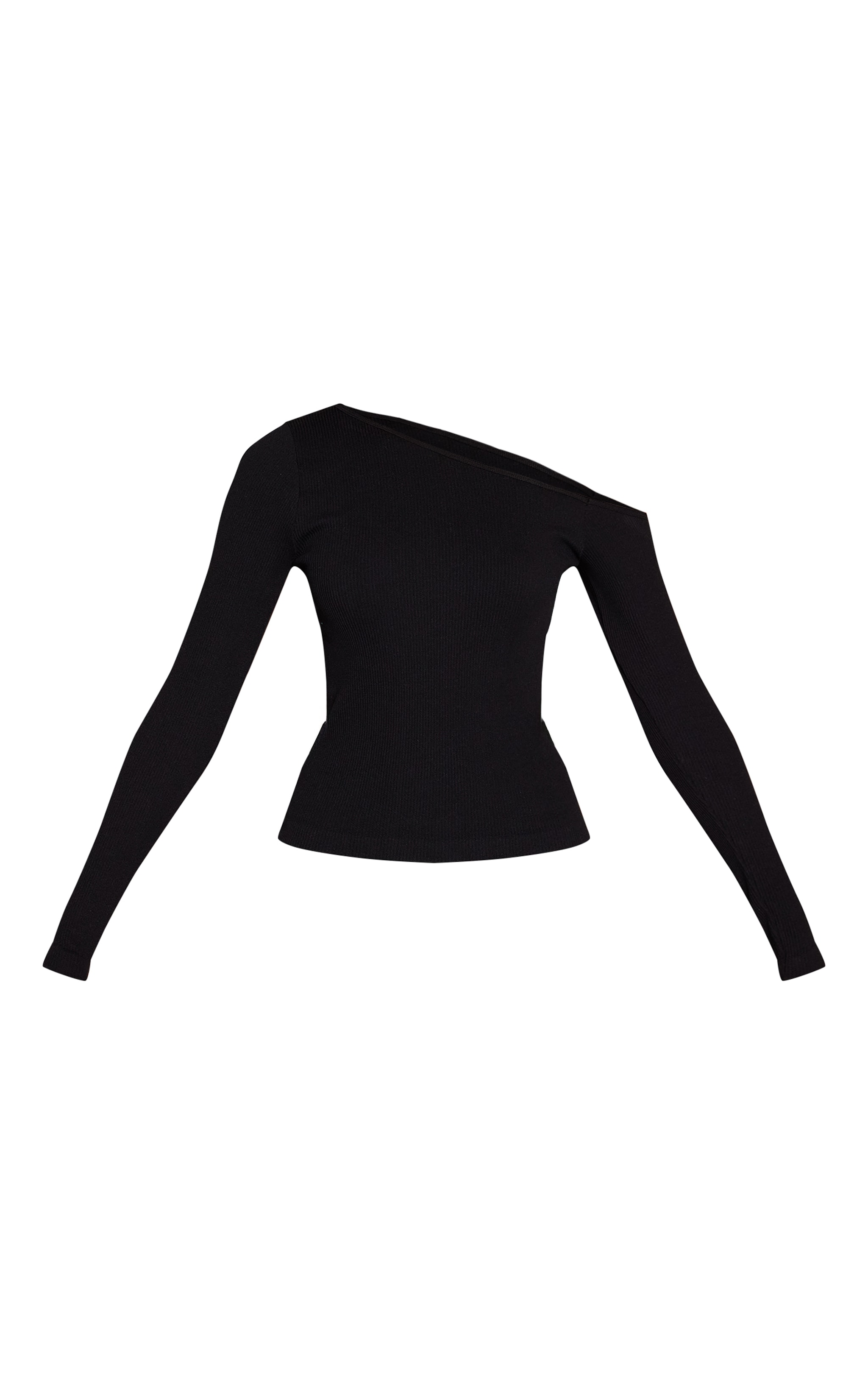 Black Contour Rib Asymmetric Long Sleeve Top   image 5