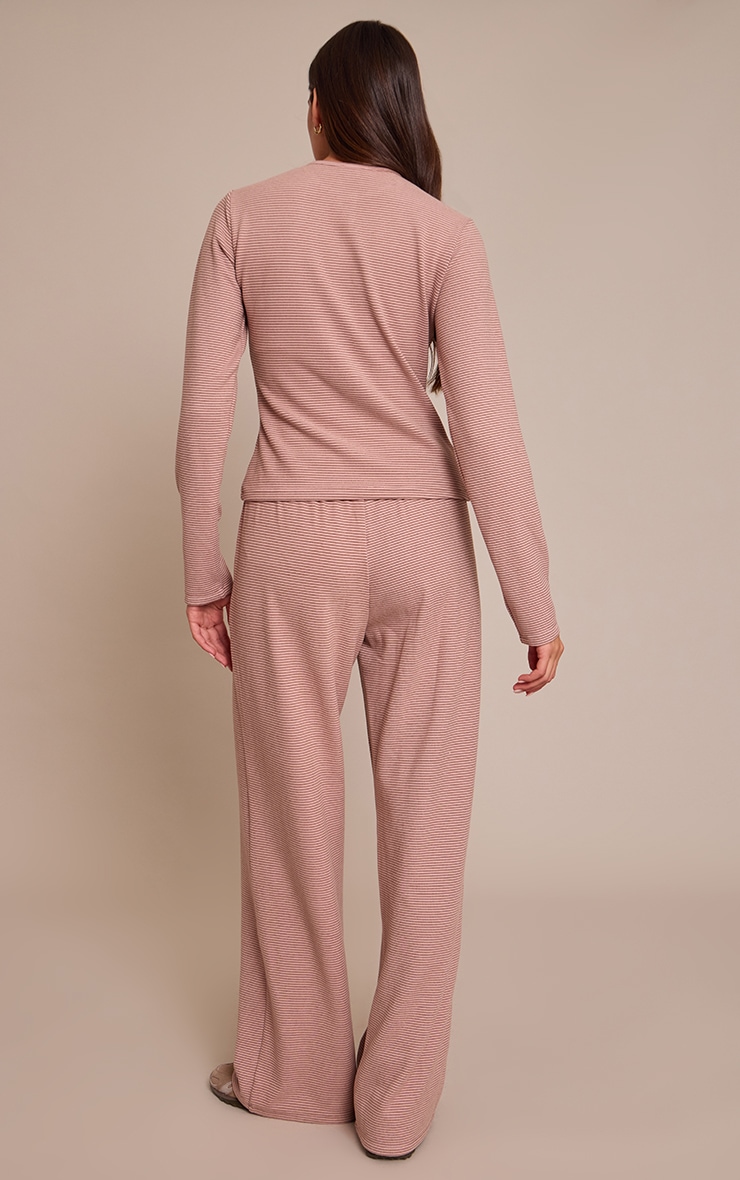 Light Pink Soft Fleece Pinstripe Straight Leg Pant  image 3