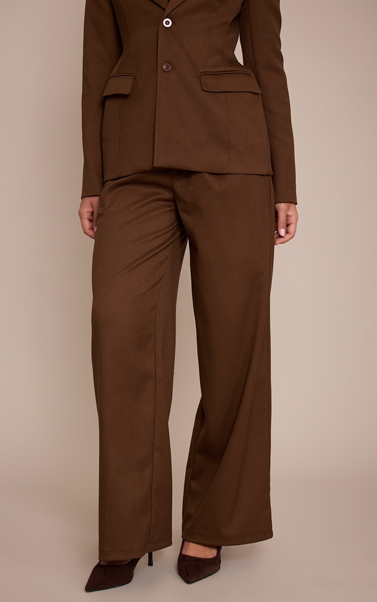 Pantalon tailleur droit tissé chocolat image 2