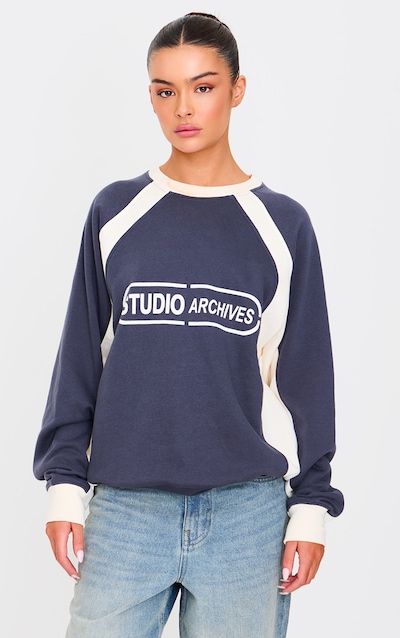 Navy Contrast Panel Studio Archives Sweatshirt