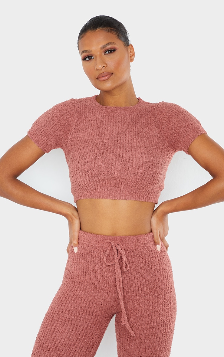 Rose Chenille Ribbed Crop T-Shirt