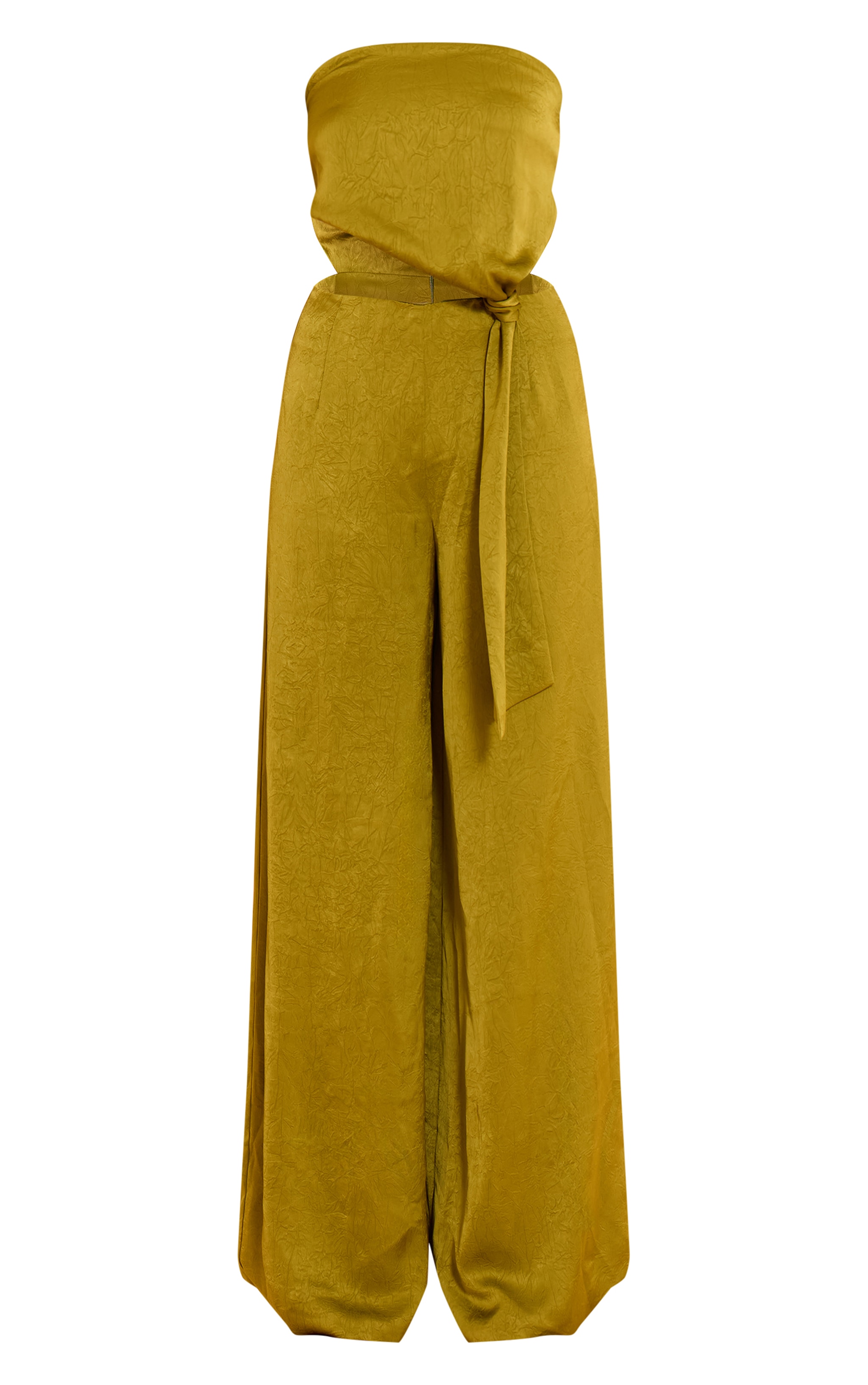 Combinaison large satinée vert olive à découpe et détail noué image 5