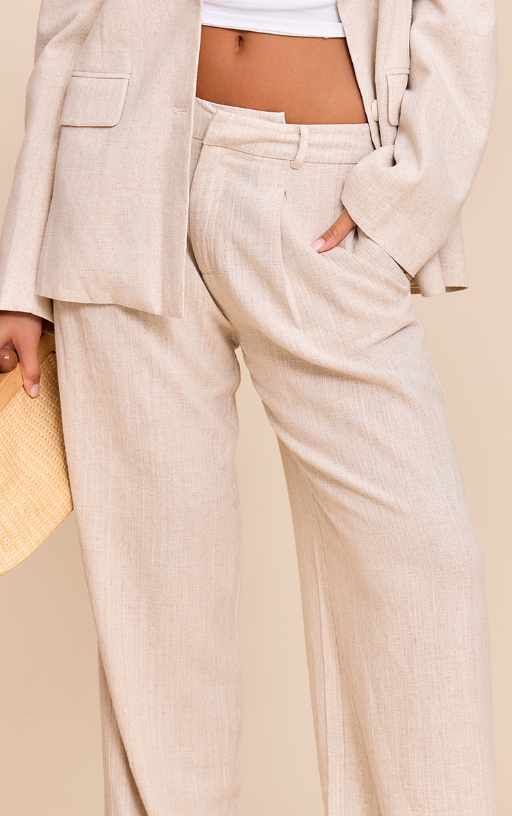 Pantalon de tailleur large en effet lin beige image 4