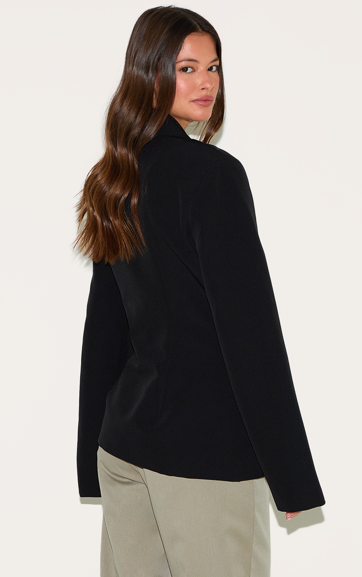 Black Cinched Waist Lapel Point Detail Blazer image 2