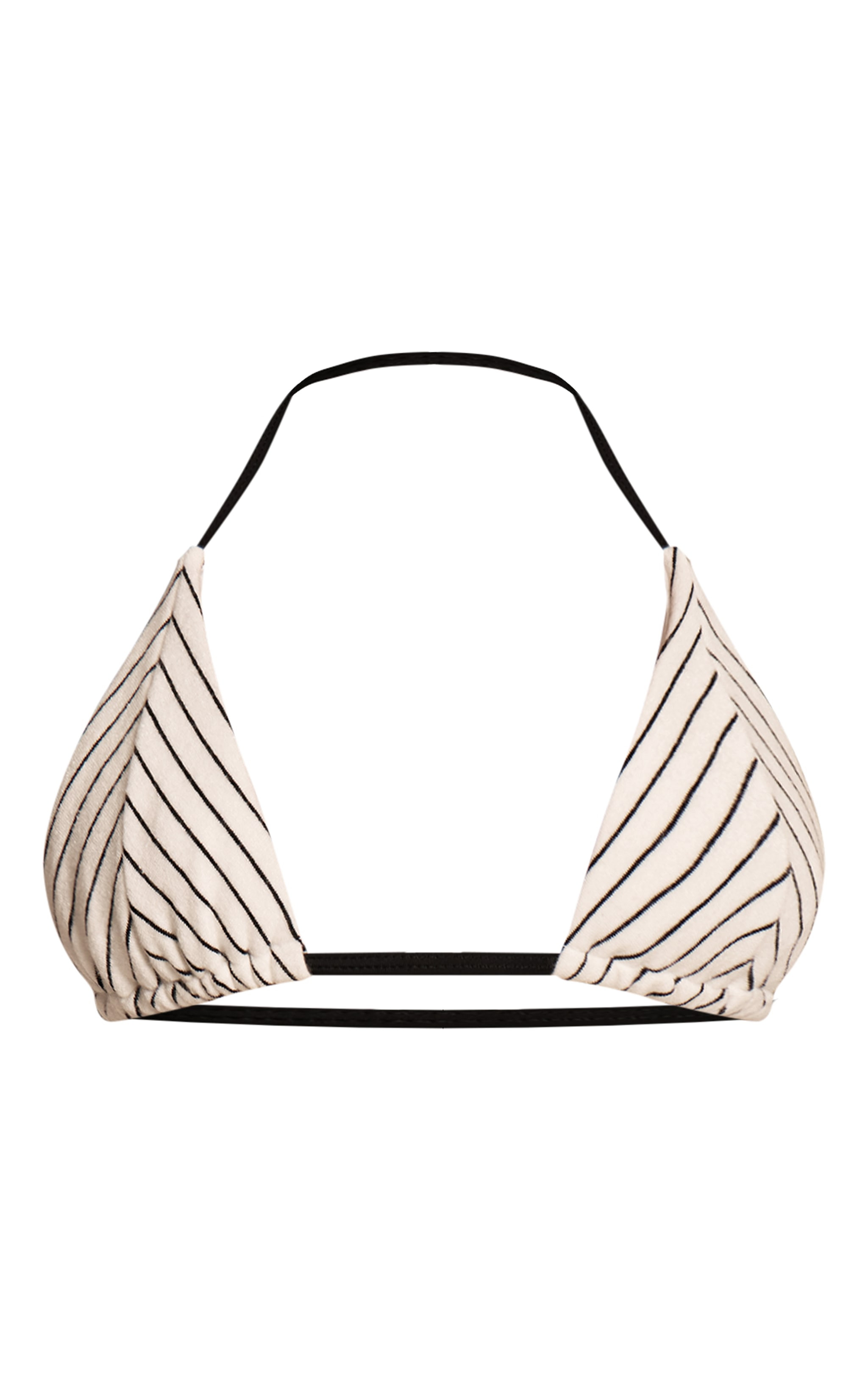 Black Stripe Print Triangle Towelling Bikini Top image 5