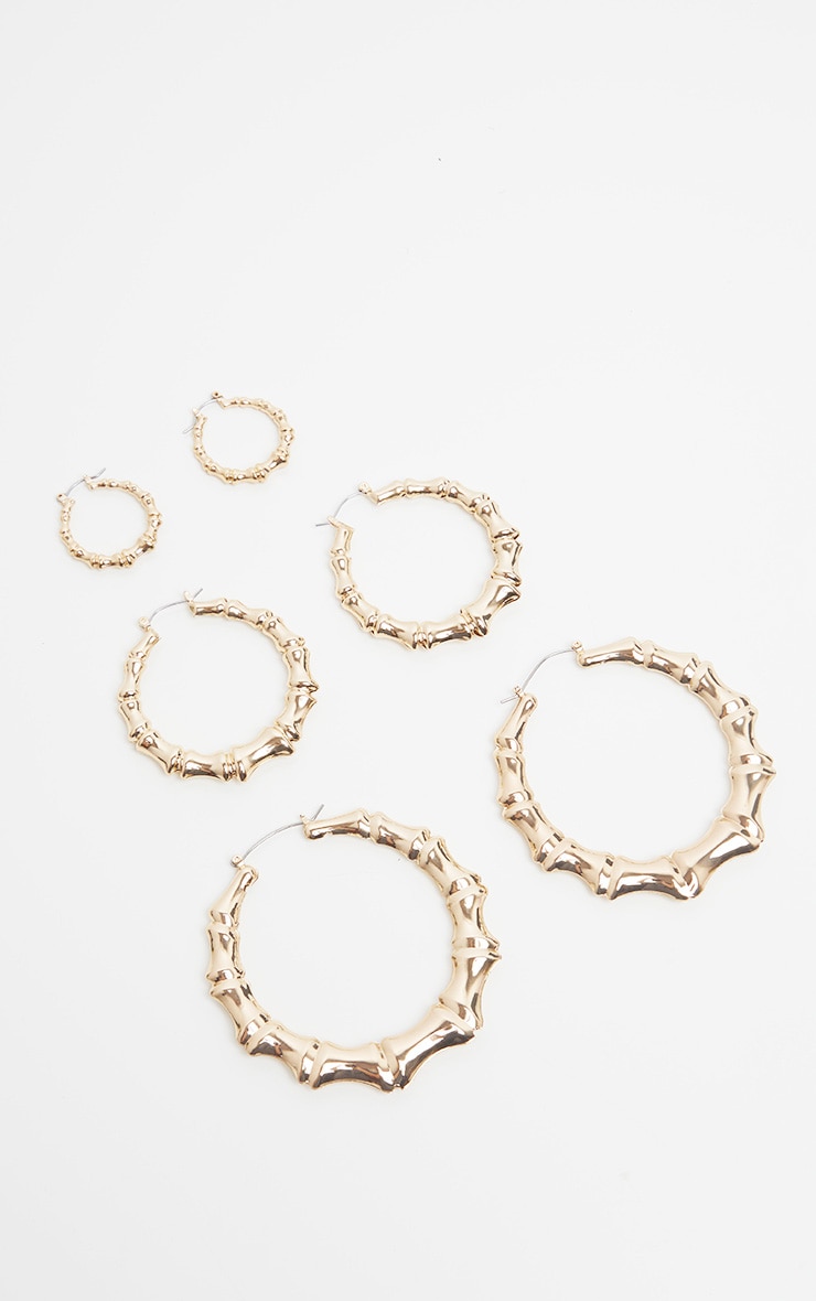 Gold Bamboo Texture Multi Pack Hoop Earrings image 1