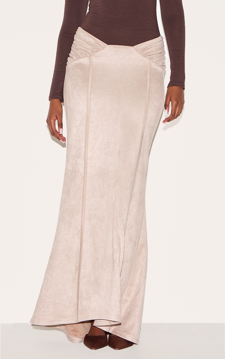 Stone Faux Suede Ruching Waist Detail Maxi Skirt image 1