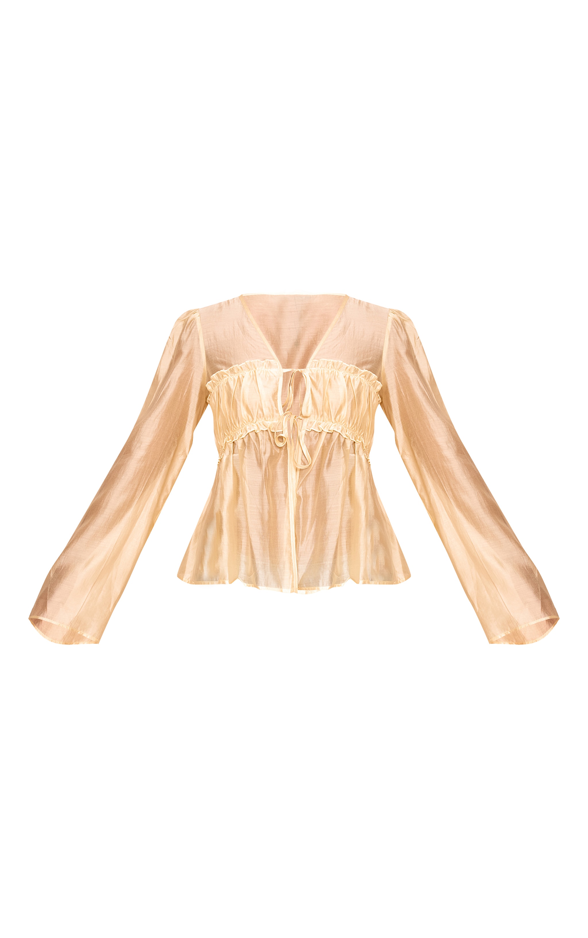 Butter Yellow Chiffon Tie Front Ruched Blouse image 5