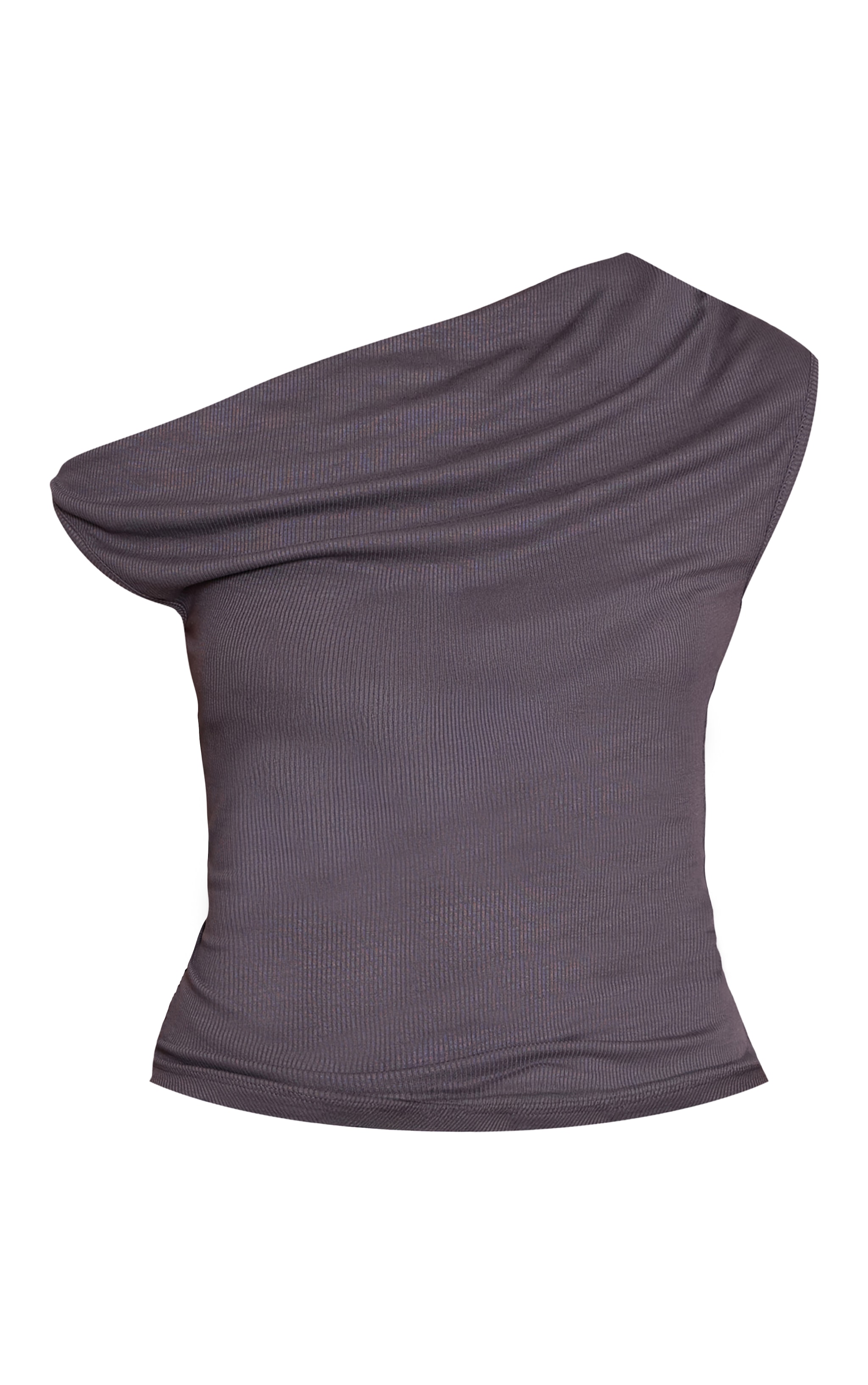 Top côtelé doux gris anthracite sans manches à détail drapé asymetrique image 5