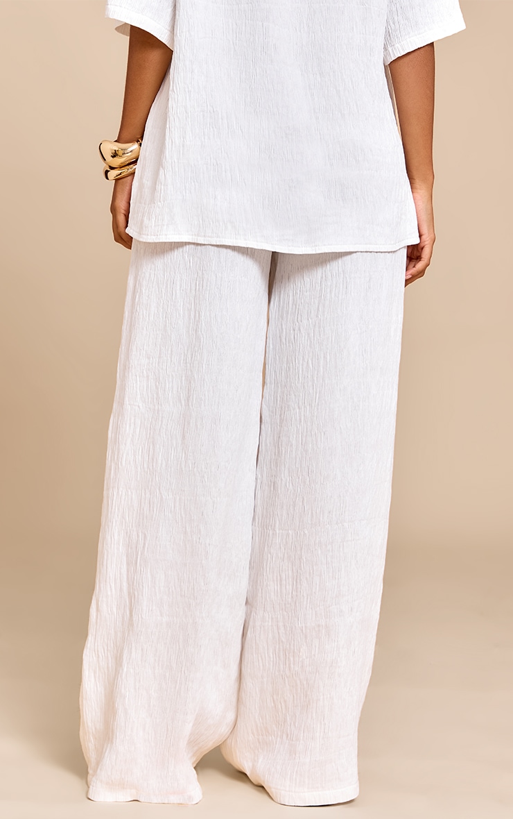 White Textured Woven Drawstring Wide Leg Pants image 3
