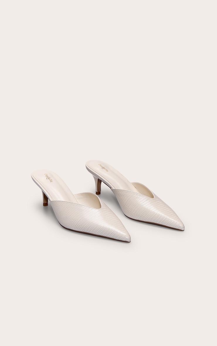 Cream Snake Pointed Toe Heeled Mule image 3