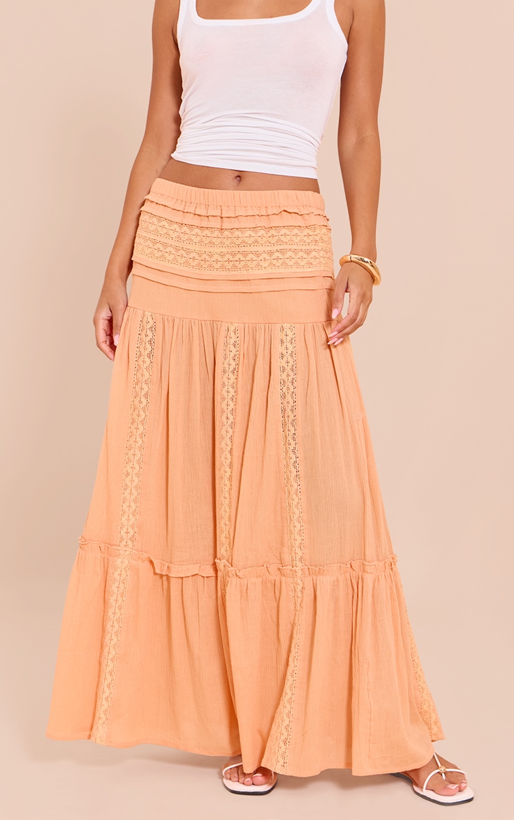 Apricot Cheesecloth And Broiderie Paneled Maxi Skirt image 2